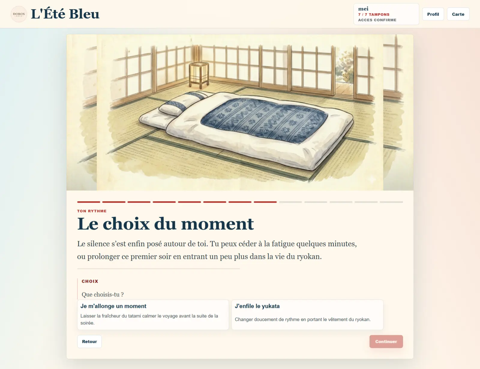 Choix interactif dans L’Été Bleu